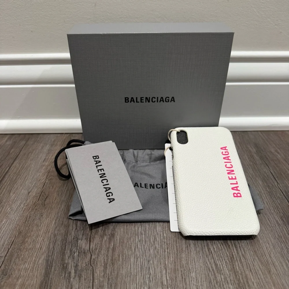 Balenciaga Logo Beige Pink Leather Fits iPhone X through iPhone 10 Phone Case